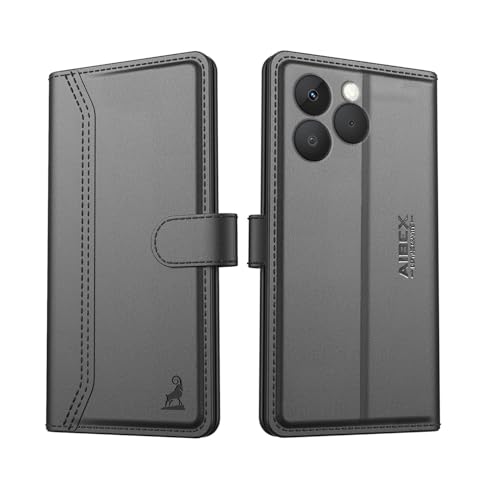 Image of AIBEX Compatible for Realme 15T 5G Flip Cover Leather Finish | Inside TPU with Card Pockets | Wallet Stand | Complete Protection Flip Case Black