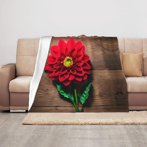 Couverture douce dahlia rouge idée cadeau originale plaid rétro 127cm - 2