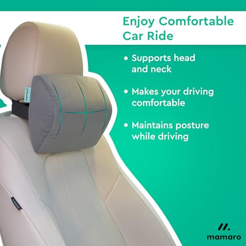 Image of Car Neck Rest Pillow | Memory Foam Head Rest & Neck Support Cushion for Car Seat, Office Chair | Comfortable Ergonomic Design for Neck Pain and Muscle Tension Relieve (Grey, 11x8x3 Inch)