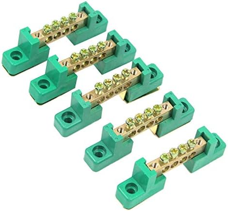 MY MIRONEY Terminal Bus Bar 4 Positions Screw Brass Terminal Grounding Strip Bus Bar Block Green Terminal Block Pack of 5
