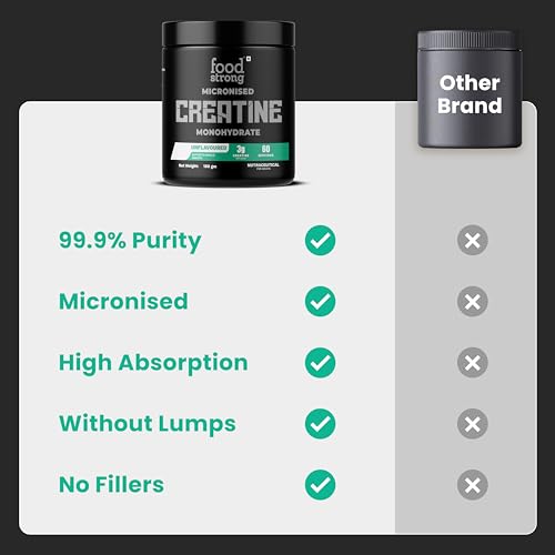 Image of Foodstrong Micronised Creatine Monohydrate Powder, 3g Creatine Per Serving, Unflavoured, Supports Muscle Growth & Athletic Performance - 180g (60 Servings)
