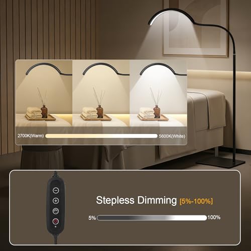 Image of Half Moon Lash Light for Estheticians, LED Lamp for Eyelash Extensions, Nail Tech, Tattoo, Eye Caring Floor Reading Light for Study, Work & Crafts, Adjustable Color Temperatures & Brightness