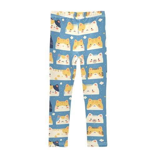 KLL Funny Cute Colorful Faces of Cats on Blue Cute Little Girls Cotton Leggings Stretch Full Length Dance Pants Exercise2