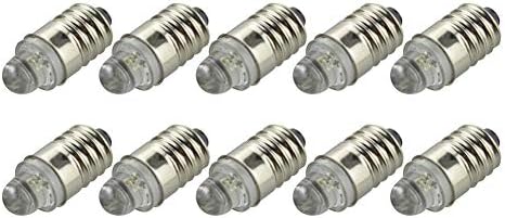 Ruiandsion 10pcs 3V E10 LED Bulb LED SMD White for Torch Light Flashlight Torchlight Bulb,Negative Ground/Negative Earth
