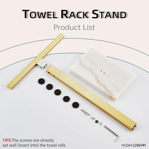Image of KOKOSIRI Hand Towel Holder Stand Towel Rack with Marble Base for Bathroom Kitchen Vanity Countertop, Gold Stainless Steel 15.7'' Height THS0002-SM-BG