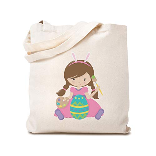 Custom Canvas Tote Reusable Shopping Bag Girl Pink Dress Paints Egg Holidays