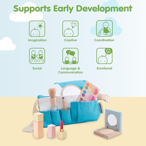 PlanToys® Pretend Play Wooden Makeup Set for Kids | Makeup Kit with Mirror, Lipstick, Brush, Eyeshadow & Waist Bag | Montessori Toy for Toddlers & Girls | Eco-Friendly Beauty Role Play Set by PlanToys - Image 5