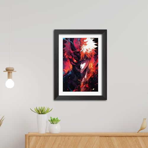 Image of TenorArts Ichigo Posters Bleach Anime Poster Laminated Photo Frame Painting with Matt Finish Black Textures (12inches x 9inches)