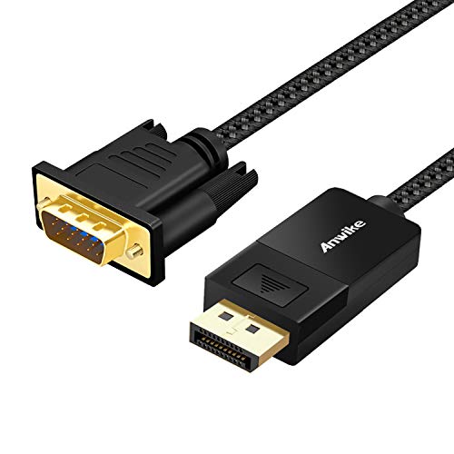 ANWIKE DisplayPort a VGA Cable, DP Macho a VGA Cable Macho Convertidor Full HD Mirror/Extend Muestra 1080P a 60Hz sin Audio … (1,8M) Cover