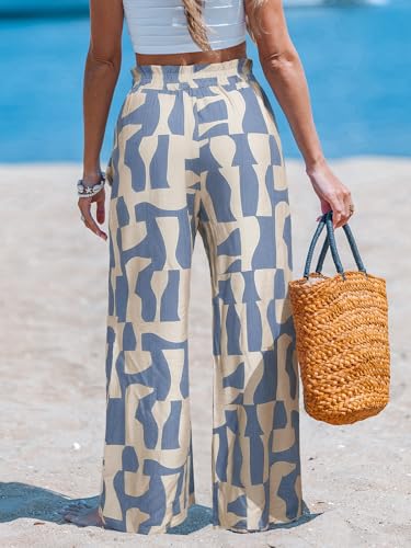 Image of CUPSHE Women's Wide Leg Beach Pants - Tropical Floral with Pockets Plus Size Casual Flowy Vacation Bottoms