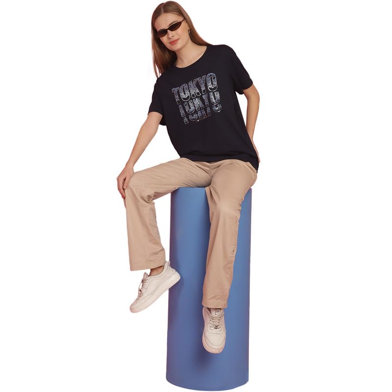 Image of Round Neck Cotton Printed Women Regular Fit Tshirt-P1950