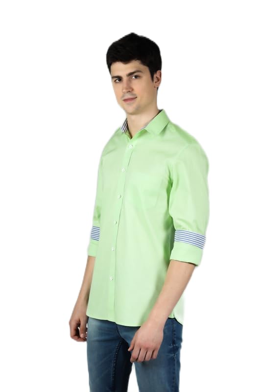 Image of Men's Smart Casual Shirt | Slim Fit | 100% Cotton | Oxford Weave | Office Shirt | Button Down | Striped Trimming Inside Cuff and Collar | Best Shirts for Men