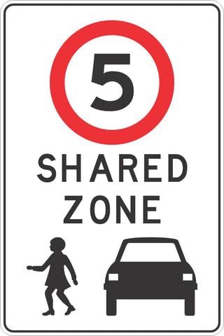 Shared Zone 5 KPH Road Traffic Sign 12x16 Inch Metal Tin Sign Garage Man Cave Wall Decor