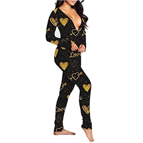 LINONI Pyjama sexy à manches longues et découpe pour femme avec rabat boutonné pour adulte - Or - XX-Large Cover