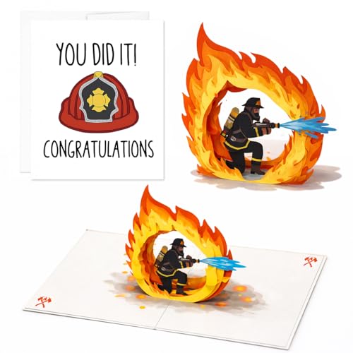 Malfirst Firefighter Pop Up Card – Fire Academy Graduation Card, 3D Fireman Congratulations Card...