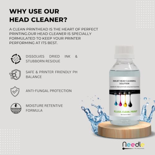 Image of Needle Printer Head Cleaner Solution 100ML with Cleaning Kit | Universal Inkjet Print Head Cleaning Fluid | for Ink Tank and Thermal | Compatible with Epson, Canon, HP & Brother Printers
