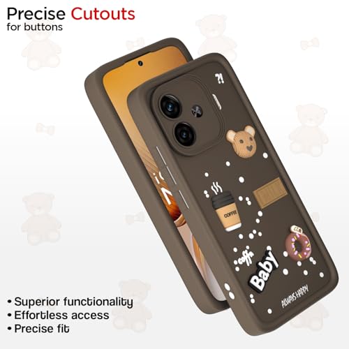 Image of Pikkme Back Cover for iQOO Neo 10R 5G / iQOO Z9 Turbo 5G / Vivo Y200 GT 5G | Cute Fun Cartoon 3D Bear Silicone Full Body Protection Bumper Case (Brown)