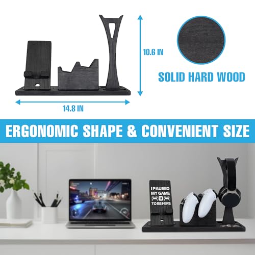 Image of Gaming Accessories Organizer with Headphone Holder, Rotatable Phone Stand & Controller Stand - Unique Gamer Gifts Controllers Holders Gaming Equipment, Gifts for Gamers Controller Holder