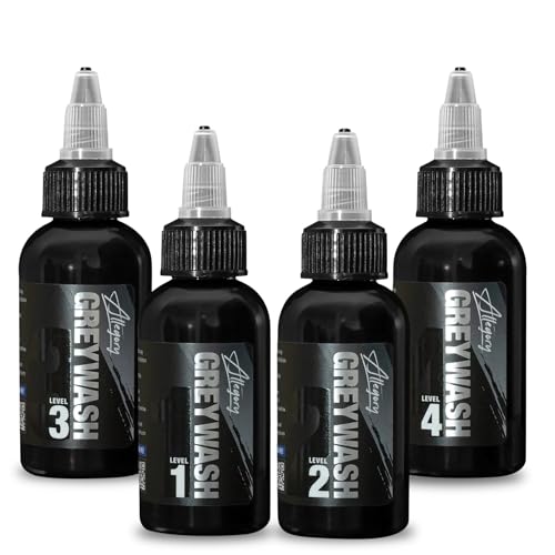 Allegory Greywash Tattoo Ink Set 4oz Premium Professional-Grade Signature Greywash Shades for Smooth Vegen Friendly Crafted in The USA Consistent Tattooing (Set of 4 Bottles)