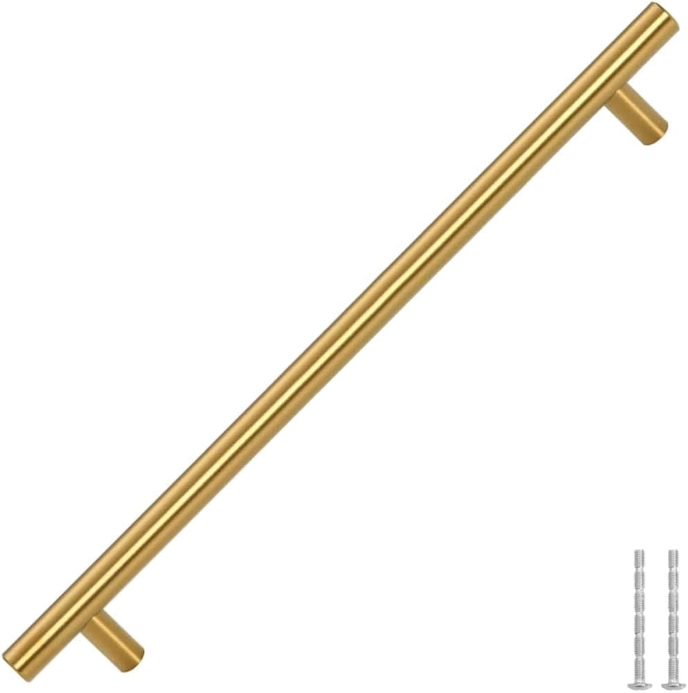 Cabinet Handles 5 Pack, 8.8 Inch Hole Spacing Gold T-Bar Kitchen Drawer Pulls, Polished Stainless Steel Modern Hardware for Bedroom Dresser and Bathroom Cabinets