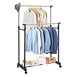 AllRight Kleiderständer auf Rollen Garderobenständer Kleiderwagen Höhenverstellbar Kleiderstange 92-156cm Rollgarderobe mit Schuhablage Schwarz