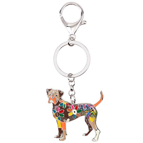 WEVENI Emaille Legierung Boxer Hund Schlüsselanhänger Haustier Charms Schmuck für Frauen Mädchen Tasche Auto Brieftasche (Braun)