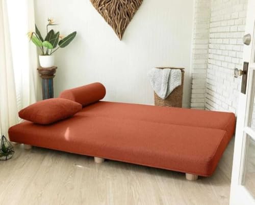 Image of SOUL CRAFT Modern Modular Daybed /Fold-Out Sleeper, Beige, Velvet Fabric, Converts to 2 Single Beds or 1 Queen Bed, with Mattress 203 cm x 74 cm(6.66 ft x 2.43 ft) (Orange)