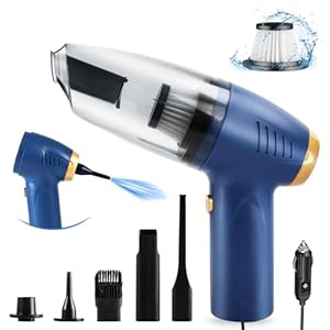 Howtine Portable Car Vacuum Cleaner – High Power 8000PA Suction, 15Ft Corded Handheld Whole Car Detailing Vacuum with Multi-nozzles and Air Blower for Wet, Dry, Pet Hair for 12v, Blue
