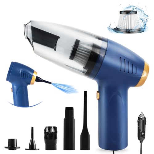 Howtine Portable Car Vacuum Cleaner - High Power 8000PA Suction, 15Ft Corded Handheld Whole Car Detailing Vacuum with Multi-nozzles and Air Blower for Wet, Dry, Pet Hair for 12v, Blue