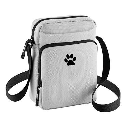 Image of Paw Print Crossbody Dog Walking Bag – Practical Dog Walker Pouch with Multiple Compartments – Hands-Free Dog Accessory Bag – Adjustable Strap – Gift for Dog Lovers (Light Grey)