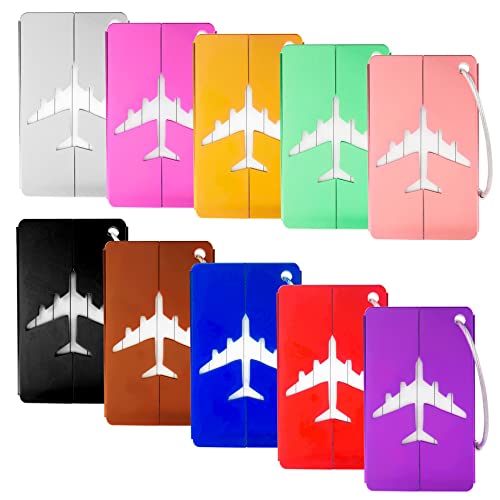 Framendino, 10 Stück bunte Metall-Gepäckanhänger aus Aluminium, Koffer-Etiketten, Kartenhalter, Visitenkartenhalter, Reisetaschenanhänger mit Namensausweisen, für Reisegepäck, Gepäck Cover