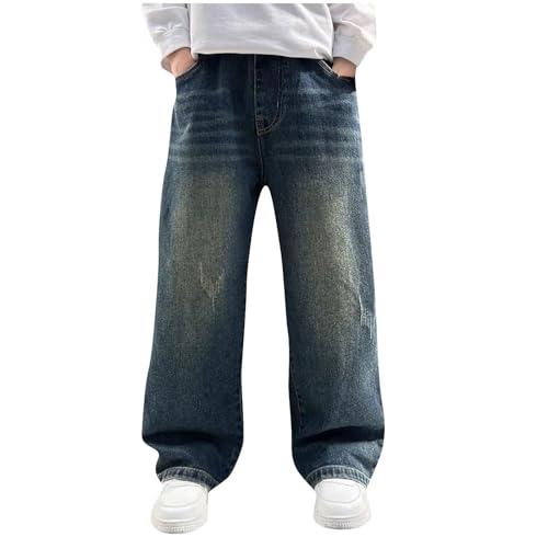 Boys Baggy Jeans Teens Kids Wide Leg Casual Elastic Waist Denim Pants with Pockets Fashion Trousers Streetwear