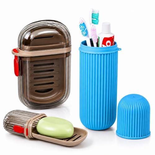 Image of Sunflower Travel Soap Case for Bathroom & Travel | Leakproof Portable Soap Holder Box with Toothbrush & Toothpaste Storage case | Plastic Soap Container with Lid | Soap Storage Box (Clear and Blue)