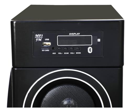 Image of HEERA-1(Tejas) Tower Speaker with 90W RMS,20.32cm (6 inch) subwoofer,4 inch Speakers, 60cm Height of Tower - Wired mic /Remote Support Bluetooth /Aux /FM /USB /Pen Drive (Black)