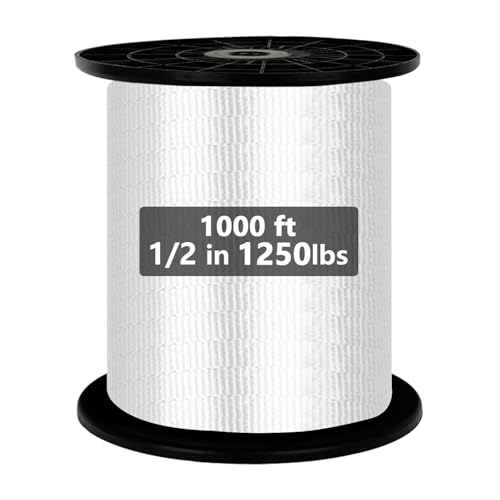 Image of 1250Lbs Mule Tape 1000ft X 1 /2'' Polyester Mule Webbing for Wire & Cable Conduit Work Variable Functions Heavy Duty Pull Tape Flat Rope for Pulling /Loading /Packing Under Any Weather Condition Muletape