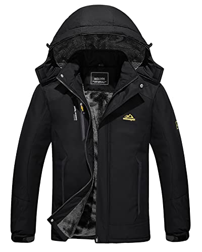 TACVASEN Men's Skiing Jacket Windproof Winter Snowboard Coat Waterproof Raincoat Zip Up Black, XL
