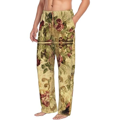 Yellow Spring Daffodils Men's fully printed casual pants with elastic waistband pockets, suitable for home and sleep2