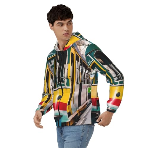 Pull à capuche décontracté homme Lisbonne Tram imprimé zippé - 4