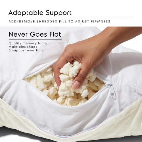 Image of Nestl Reading Pillow for Kids & Teens with Shredded Memory Foam, Backrest Pillows for Reading, Watching, and Gaming, Use on the Couch, Bed, or Floor, Adjustable Support with Washable Cover Off White