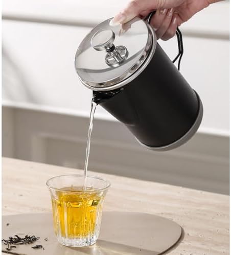 Aramox French Press Coffee Maker 304 Stainless Steel Coffee Press 1000ml 33.81oz 4 to 6 Cup Tea and Milk Froth Maker Portable for Camping Travel Office Home (Black) — view 3