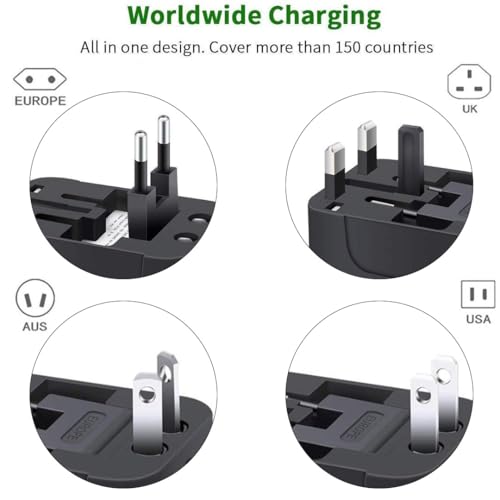 Image of fizzytech Universal Travel Adapter with 6A AC Socket | International All-in-One Plug for 180+ Countries (US, UK, EU, AUS) | Universal AC Converter for Mobile, Laptop & Gadgets -Black