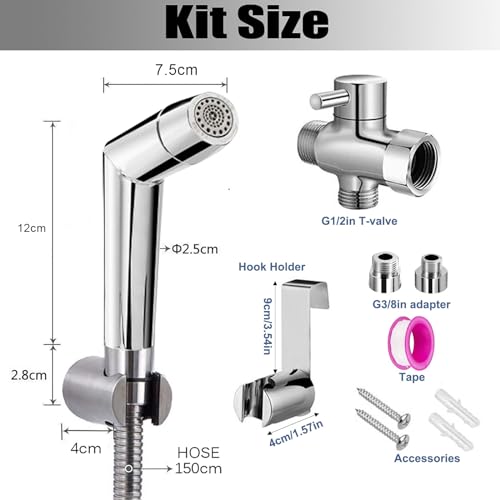Douchette WC kit complet avec flexible et adaptateurs G1/2 G3/8 - 3