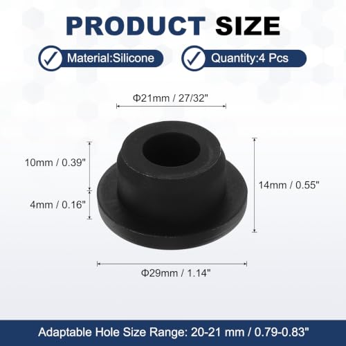 Image of MECCANIXITY 4pcs T-Shaped Silicone Plugs 21mm 27 /32 Inch Dia, Black | Snap in Plug Hole Seal Cover Round Rubber Stopper for 20-21mm Holes Kitchen Rubber Bulkheads Waterproof Sealing