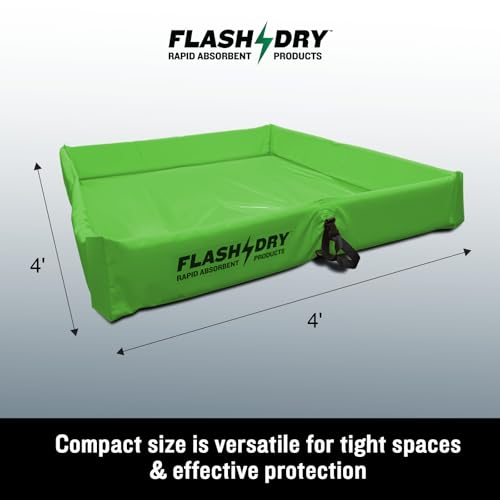 Image of FLASHDRY Portable Spill Containment Berm, Folding Duck Pond 4' x 4', Reusable Oil, Fuel & Chemical Spill Containment Tray, UV-Resistant PVC, Heavy-Duty, Quick & Easy Setup, Garage & Industrial Use