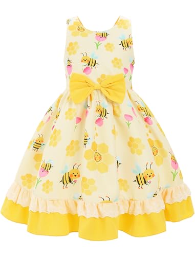 IBAKOM Baby Girl Strawberry Bee Peach Cow Birthday Dress Toddler Sleeveless Easter Smocked Clothes Princess Pageant Ball Gown