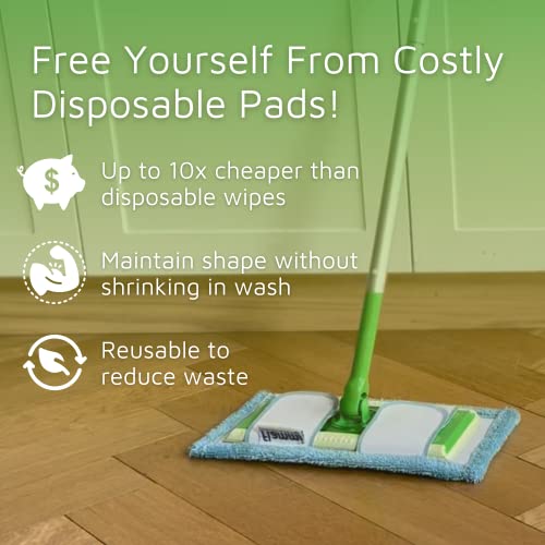 Flammi Reusable Mop Pad (Up To 100X) For Swiffer Sweeper Mop, 12.5'' Microfiber Mop Pad Refill Washable For Hard Floor Baseboard Cleaning, Wet/Dry Cleaning Pad, 4 Pack #TOP2