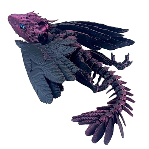 SGYYSG Feathered Wyvern Dragon,3D Printed Dragon, Articulated Dragon with Wings, 3D Printed Toys, Desktop Pet - Perfect for Fantasy Enthusiasts (Black Rose Red)