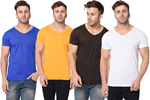 Image of Men's Half Sleeve Cotton V Neck T-Shirt (Pack of 4)