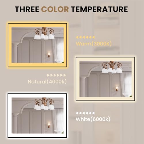 LOAAO 40"X30" LED Bathroom Mirror Black Framed, Anti-Fog, Dimmable, Lighted Bathroom Vanity Mirror for Wall, Memory Function, Tempered Glass
