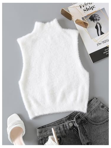Verdusa Women's Mock Neck Sleeveless Fuzzy Knit Crop Tank Top Sweater Vest2